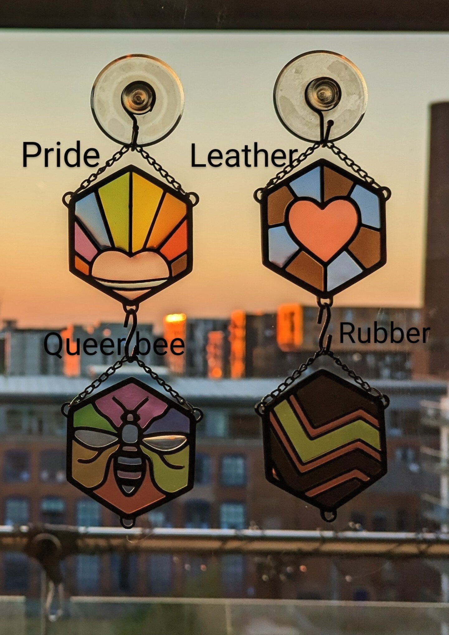 Pride Hex resin stained glass style design