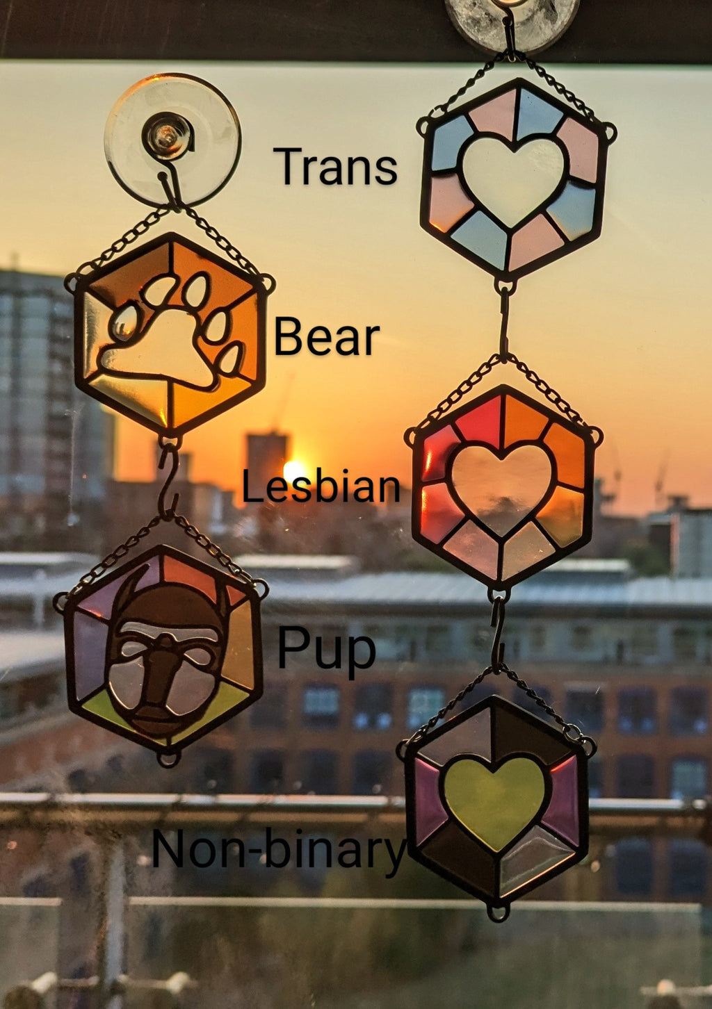 Pride Hex resin stained glass style design