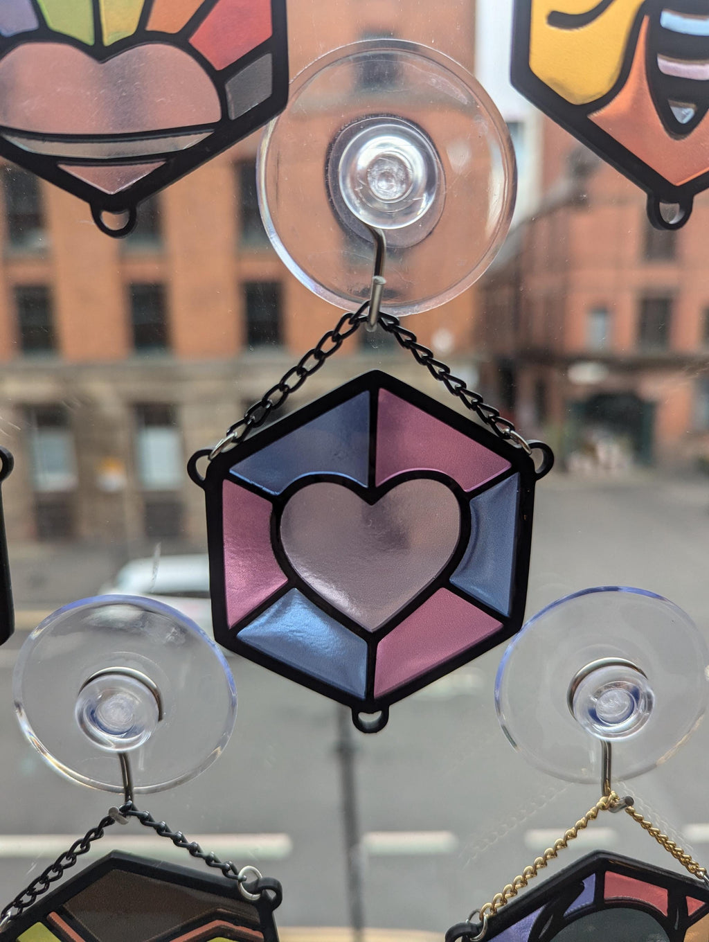 Pride Hex resin stained glass style design