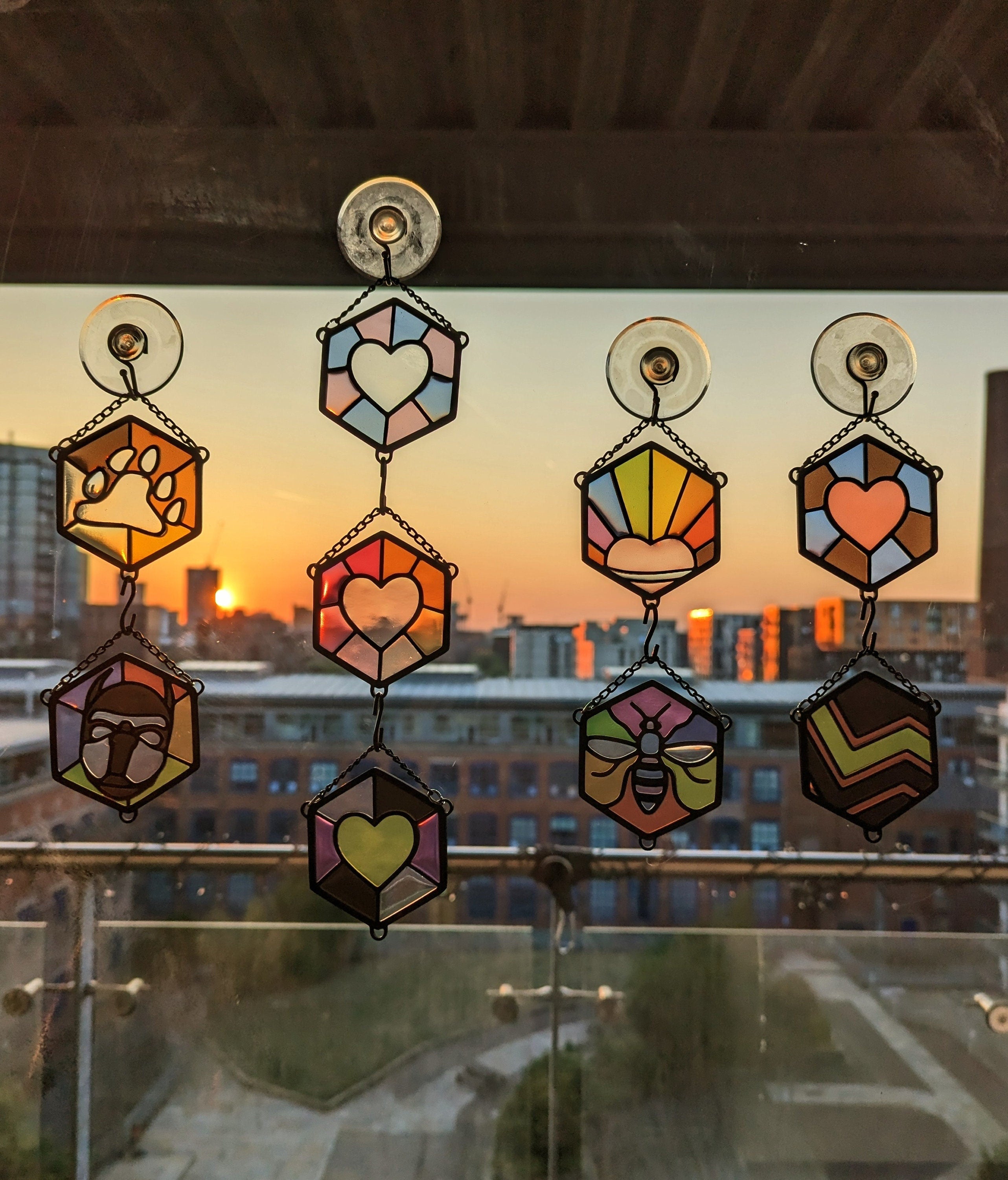 Pride Hex resin stained glass style design